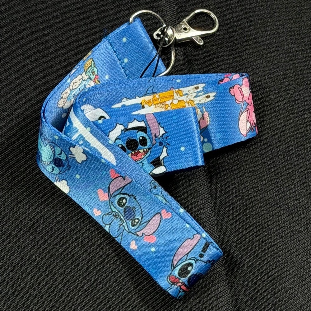 Disney Lilo and Stitch Blue Lanyard Keychain ID Badge Holder Metal Lobster Clasp